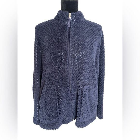 CUDDL DUDS NAVY SOFT COZY ZIP UP JACKET WOMENS SIZE LARGE *Super cozy! - Picture 4 of 9